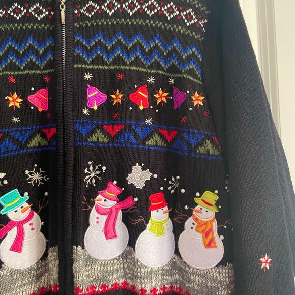 Vtg Style Holiday Snowman Christmas Sweater Full Zip Knit Cardigan Size L - Picture 3 of 6